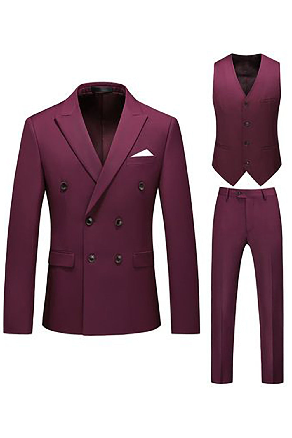 Khaki Double Breasted Notched Lapel 3-częściowe garnitury męskie