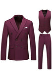 Khaki Double Breasted Notched Lapel 3-częściowe garnitury męskie