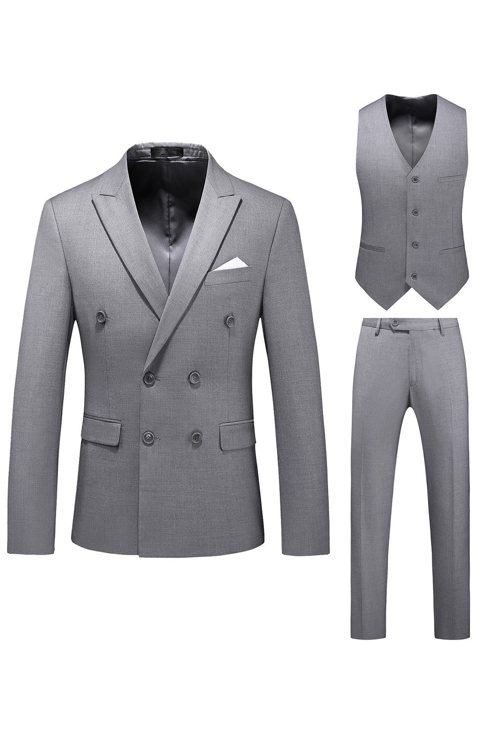 Khaki Double Breasted Notched Lapel 3-częściowe garnitury męskie