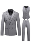 Khaki Double Breasted Notched Lapel 3-częściowe garnitury męskie