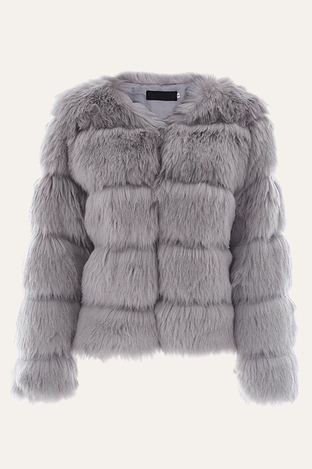 Szary Puszysty Cropeed Szal Klapa Faux Fur Shearling Coat