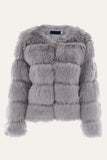 Szary Puszysty Cropeed Szal Klapa Faux Fur Shearling Coat