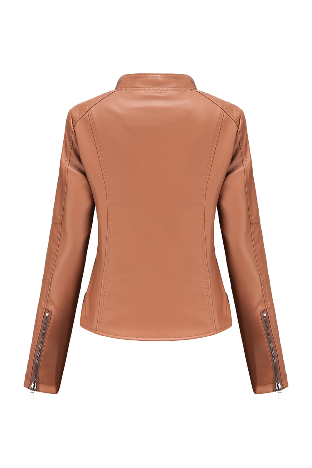 Czarna kurtka damska PU z zamkiem błyskawicznym z przodu