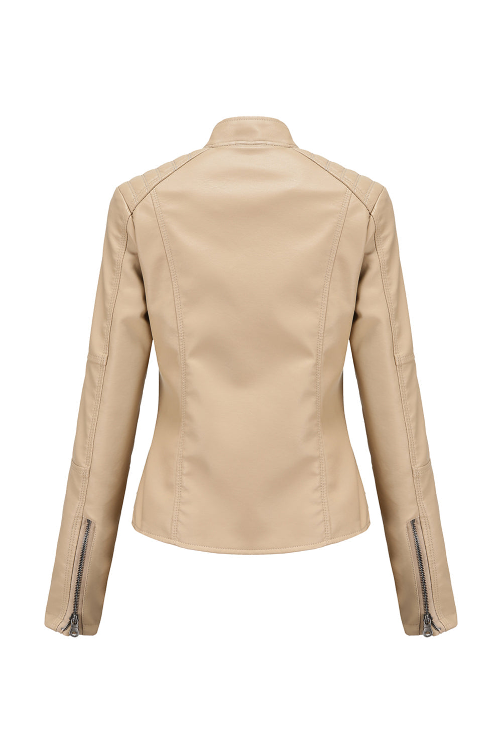 Czarna kurtka damska PU z zamkiem błyskawicznym z przodu