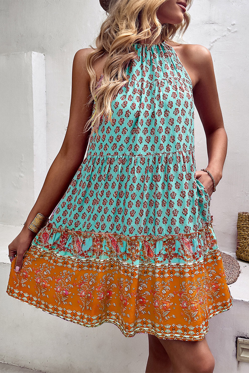 Zielone Dekolt Halter Sukienki Letnie Boho