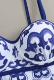 Niebiesko-biały Nadruk Porcelany Z Wysokim Stanem Jednoczęściowy Strój Kąpielowy