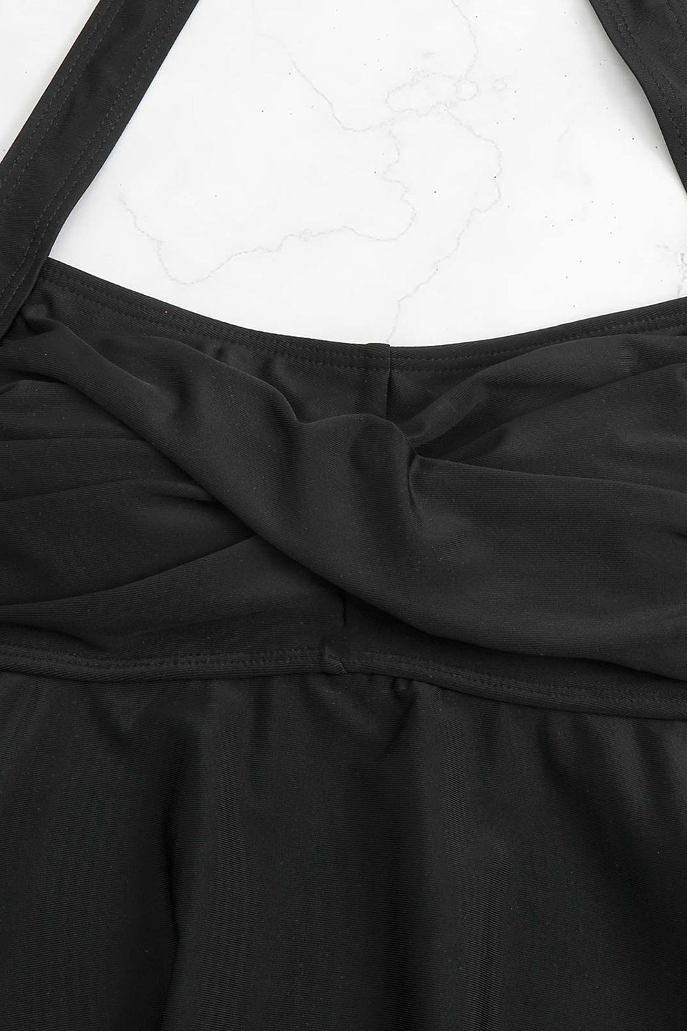 Czarny Dekolt Halter Strój Kąpielowy Dwuczęściowy
