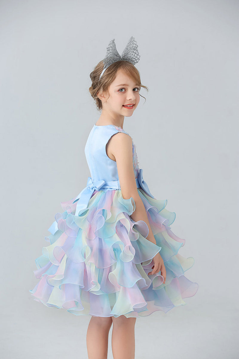 Załaduj obraz do przeglądarki galerii, Niebieska Tiulowa Sukienka Dziewczęca Z Kokardkami