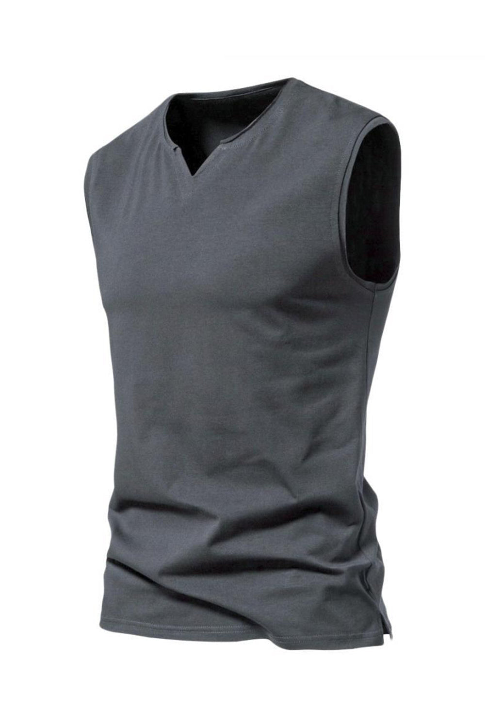Czarny T-shirt męski z dekoltem w serek bez rękawów