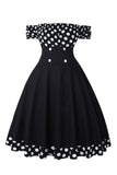 Off the Shoulder Polka Dots 1950s Sukienka