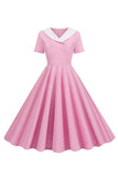 Peter Pan Collar Swing 1950s Sukienka z krótkim rękawem