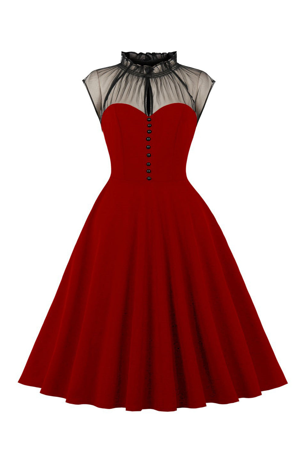 Czarna sukienka A Line Vintage 1950s z guzikami