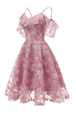 Linia Z Ramion Róż Koronkowa Sukienka
