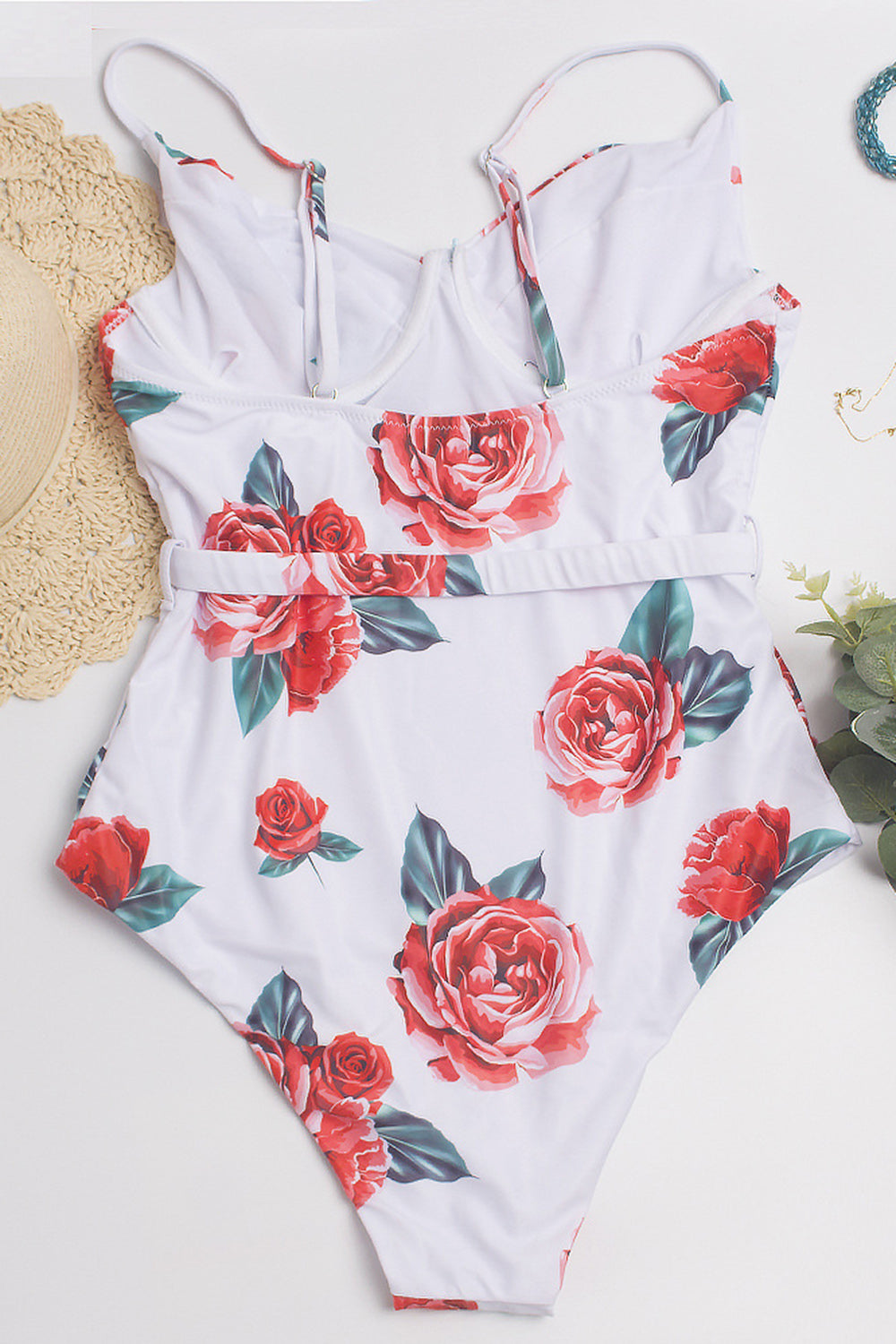 Spaghetti Straps High Waist Red One Piece Stroje kąpielowe