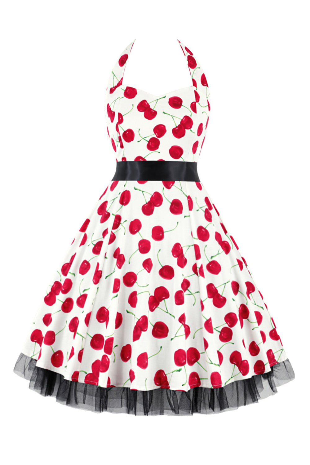 Hepburn Style Halter Tiul Czarny Drukowana Sukienka Z Lat 50
