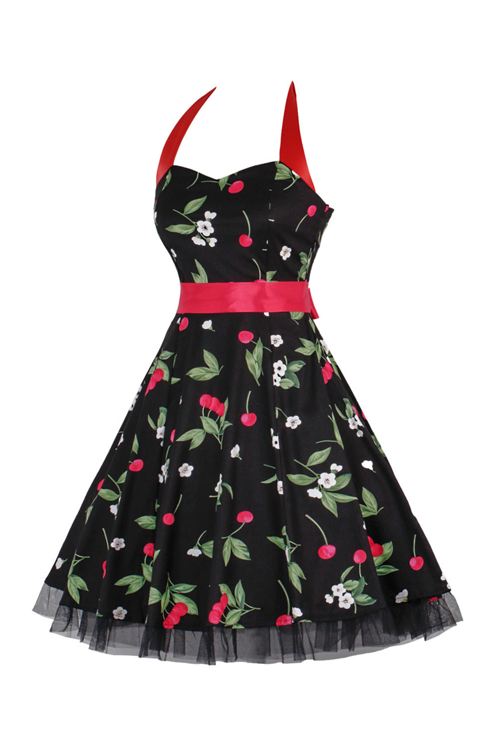 Hepburn Style Halter Tiul Czarny Drukowana Sukienka Z Lat 50