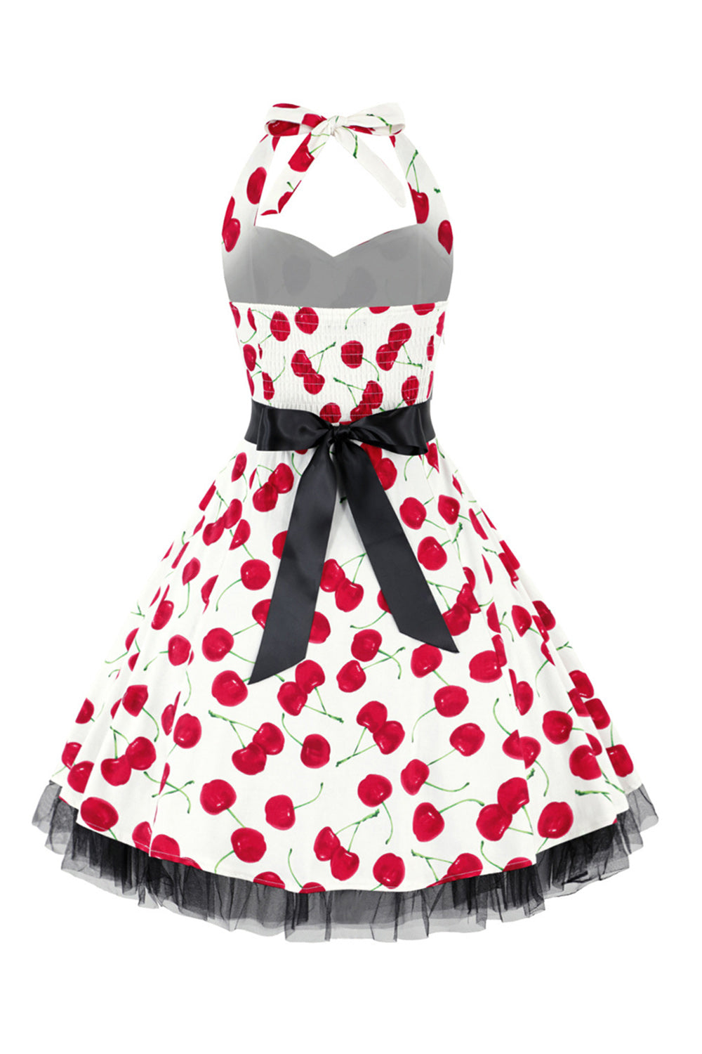 Hepburn Style Halter Tiul Czarny Drukowana Sukienka Z Lat 50