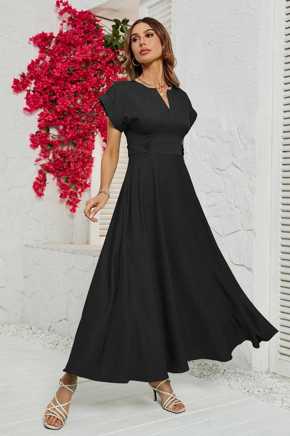 Zielone Krótkie Rękawy Długość Herbaty Letnia Sukienka