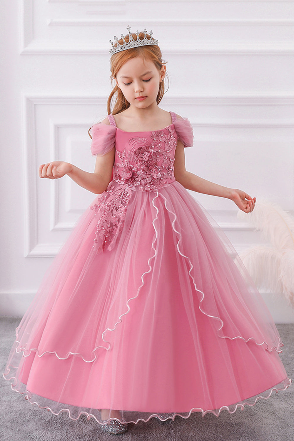 A-Line Beaded Blush Sukienki dziewczęce z aplikacjami
