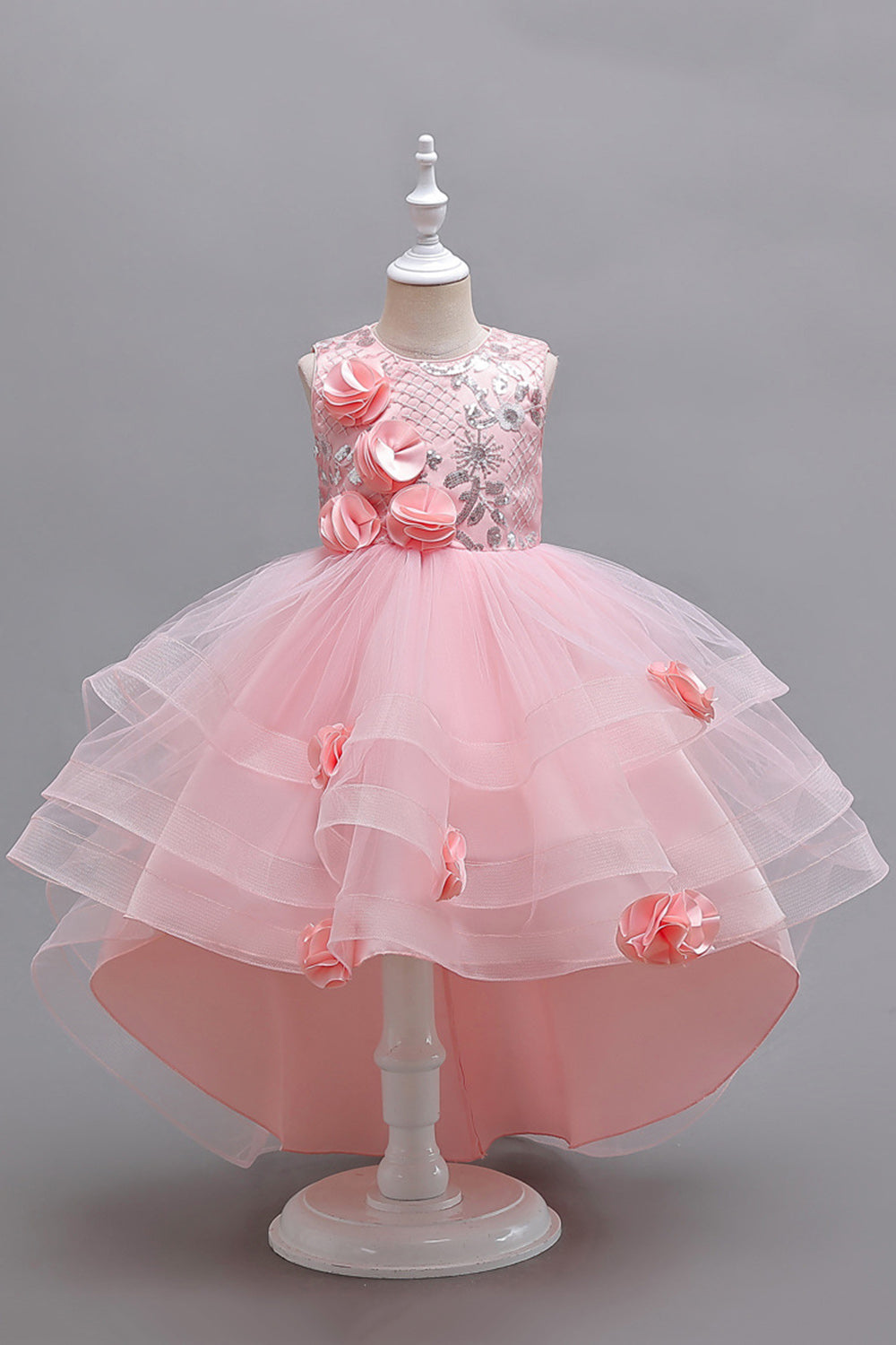 Pink High Low Appliques Sparkly Girls Sukienki