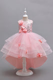 Pink High Low Appliques Sparkly Girls Sukienki