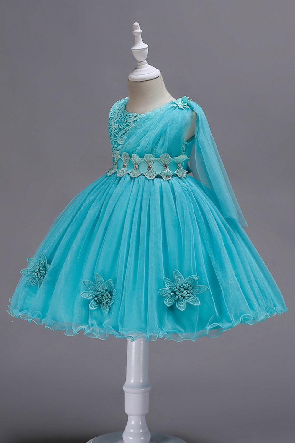 Blue A Line Bowknot Girls Party Sukienki z kwiatami 3D