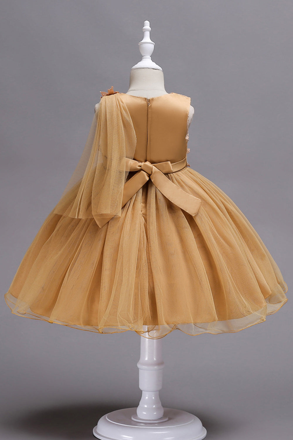 Blue A Line Bowknot Girls Party Sukienki z kwiatami 3D