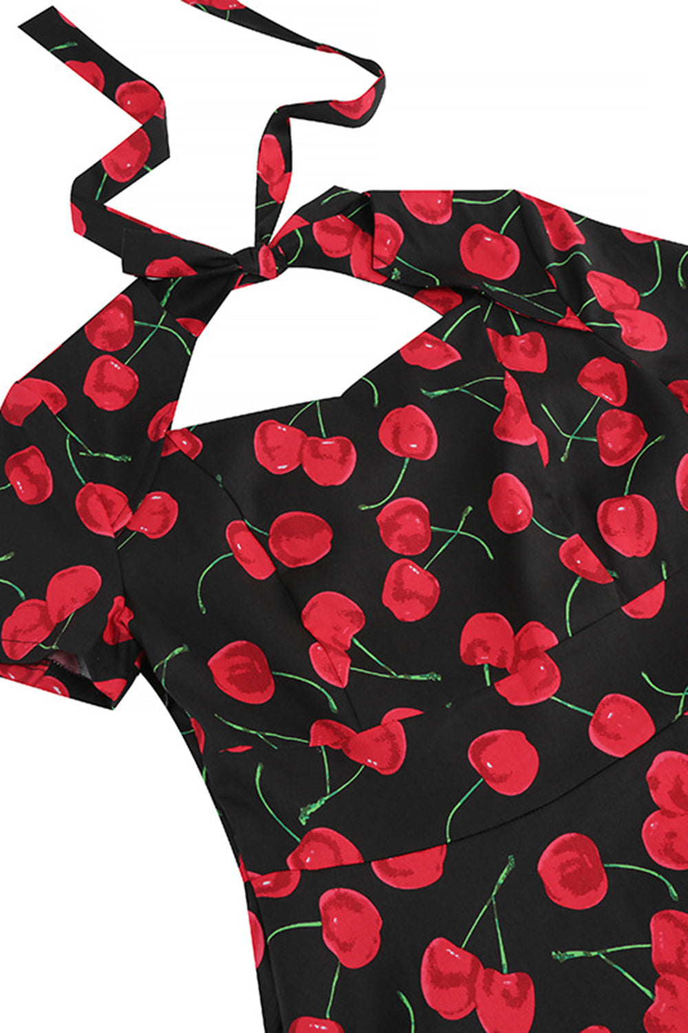 Sukienka Z Białym Nadrukiem Wiśni Vintage Z Krótkim Rękawem