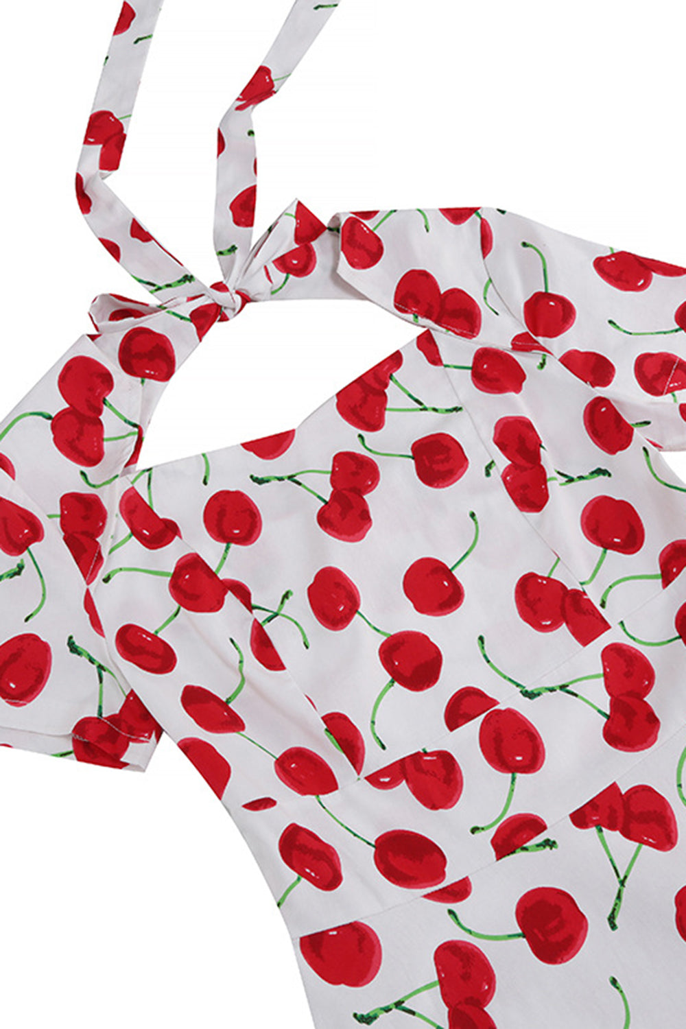 Sukienka Z Białym Nadrukiem Wiśni Vintage Z Krótkim Rękawem