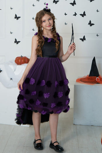 Dark Purple High Low Tulle Halloween Sukienka Dziewczyna z 3D Flower