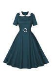 Peacock Blue A Line Swing 1950 Sukienka z paskiem