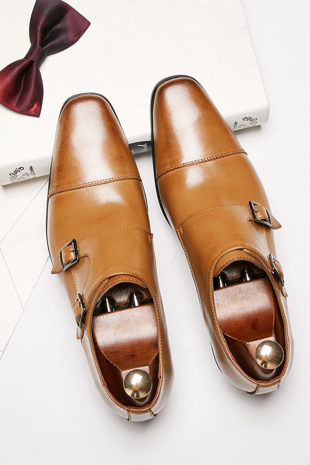 Czarne Buty Pasek Mnicha Męskie Skórzane Wsuwane Buty