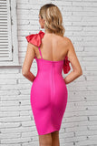 Gorąca Różowa Sukienka Koktajlowa Na Jedno Ramię Z Falbankami