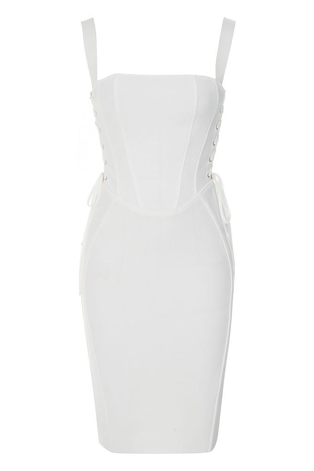 Bodycon Biała Sukienka Koktajlowa Ze Sznurowaniem