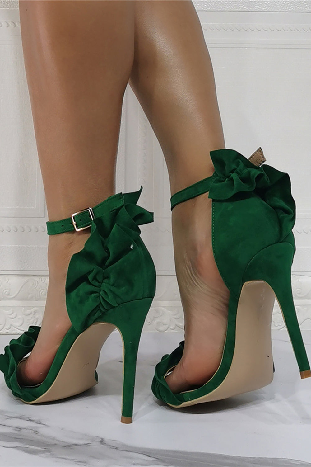 Ciemnozielone sandały na obcasie Stiletto Flower