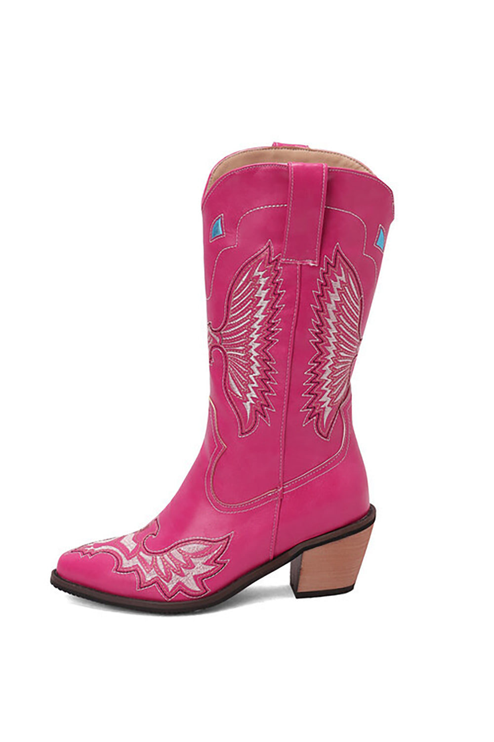 Czarny haft Mid Calf Chunky Heel Western Boots