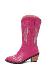 Czarny haft Mid Calf Chunky Heel Western Boots