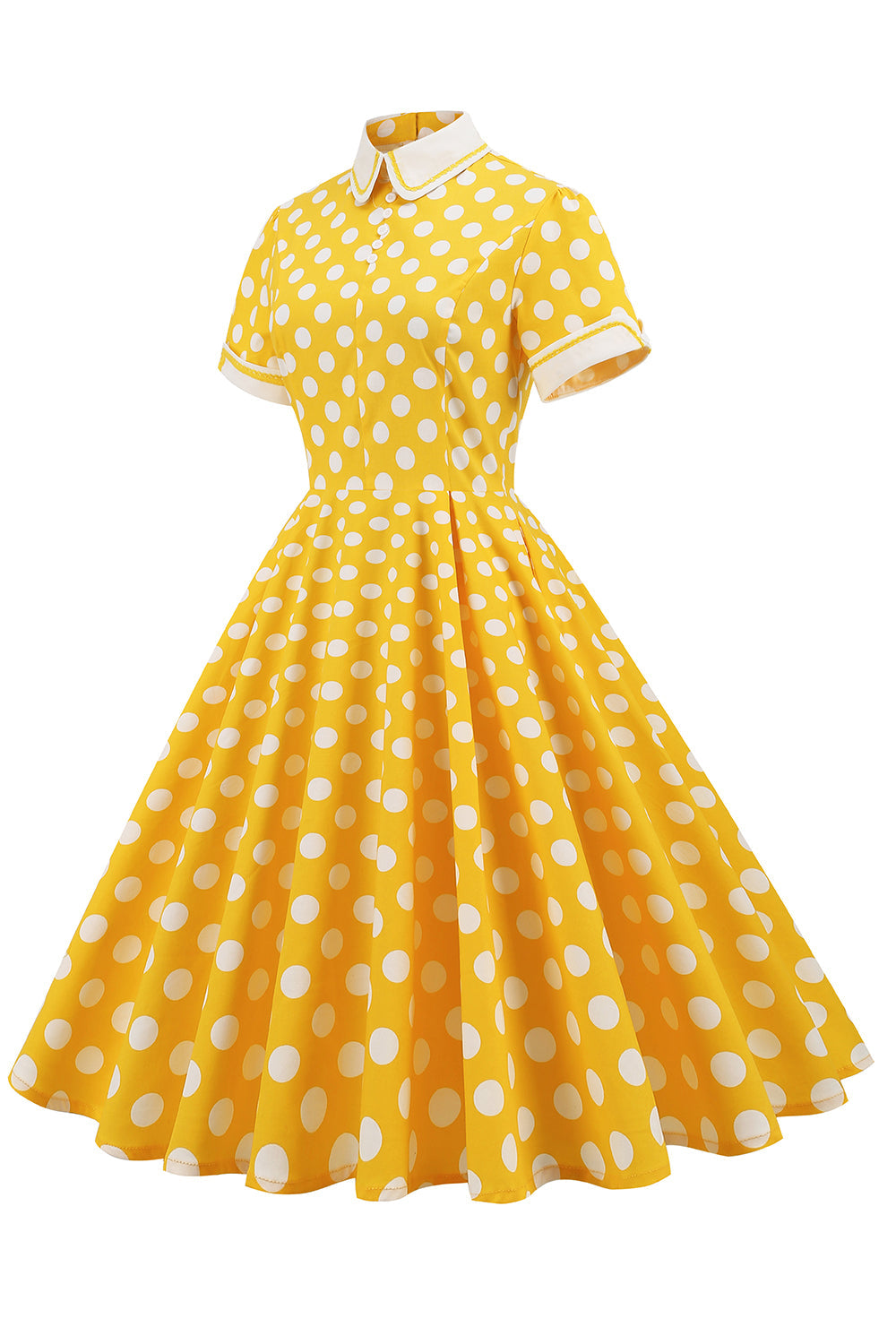 Żółta polka Dots Wiosna 1950s Sukienka