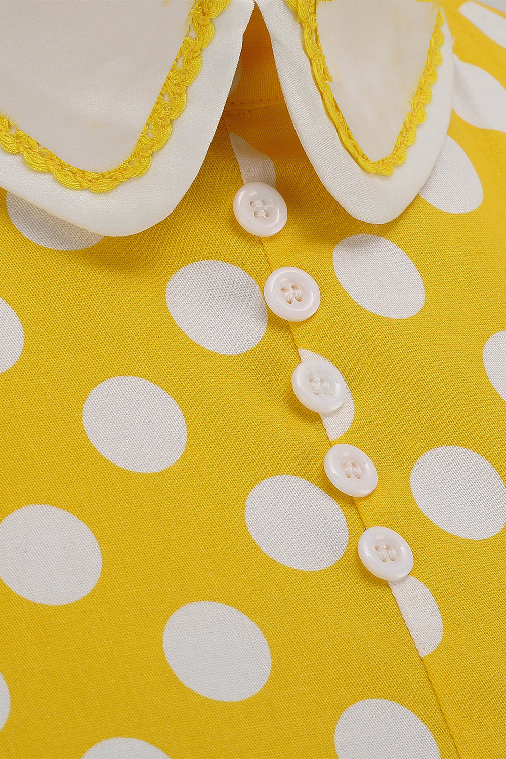 Żółta polka Dots Wiosna 1950s Sukienka