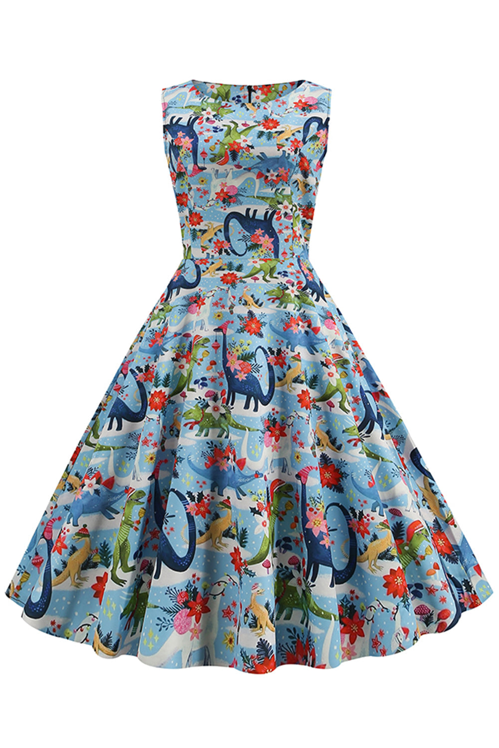 Jasnoniebieska Sukienka Vintage Lata 50 w Kwiaty