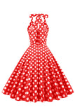 Czerwona Sukienka Pin Up Lata 50 w Groszki