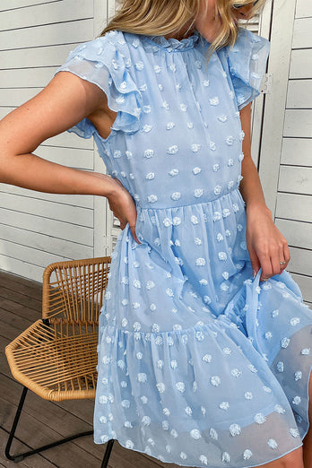Niebieska luźna żakardowa letnia sukienka