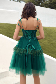 Zielona Tiul z Koralików Krótka Sukienka Na Impreze