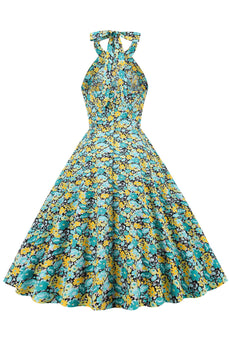 Niebiesko-żółta Sukienka Pin Up Lata 50