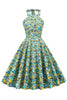 Załaduj obraz do przeglądarki galerii, Niebiesko-żółta Sukienka Pin Up Lata 50