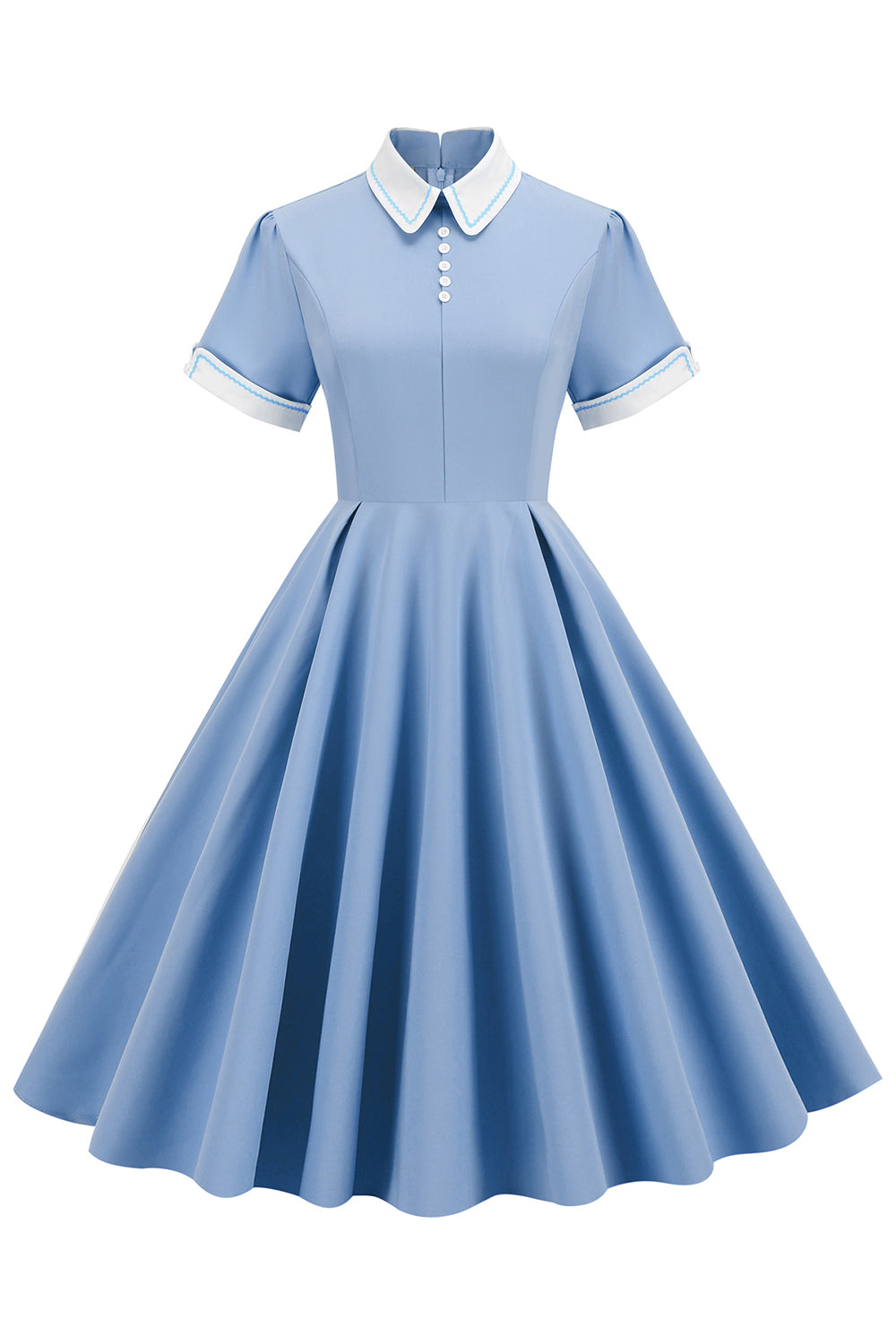 Jasnoniebieska Sukienka Vintage Lata 50 z Rękawami