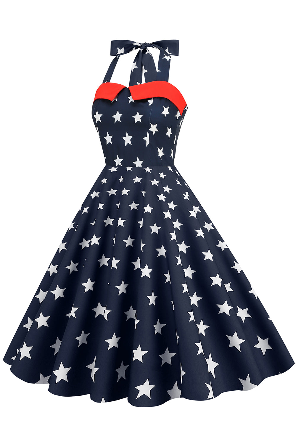 Granatowa Drukowane Sukienka Pin Up Lata 50 w Gwiazdki