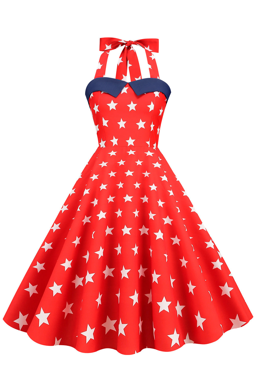 Granatowa Drukowane Sukienka Pin Up Lata 50 w Gwiazdki