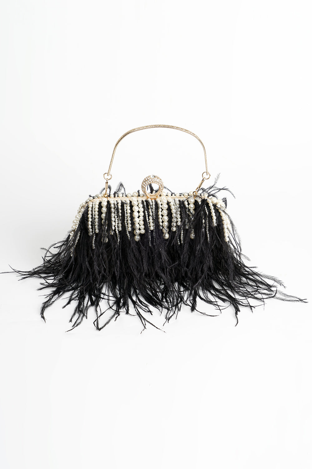 Vintage Ostrich Feather Czarny Evening Bag