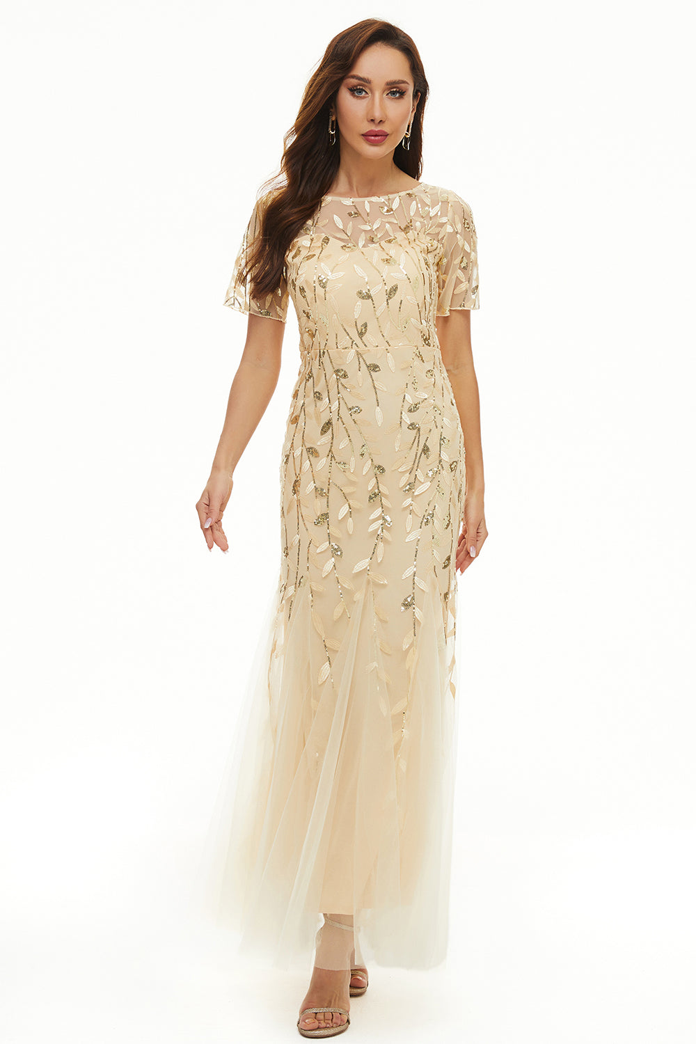 Szara Syrenka Cekinowa Sukienki Na Wesele Dla Mamy z Krótki Rękaw